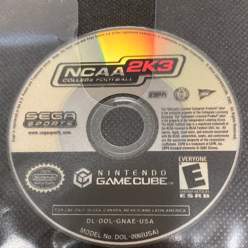 Nintendo GameCube NCAA 2K3 Disc - Black and Silver